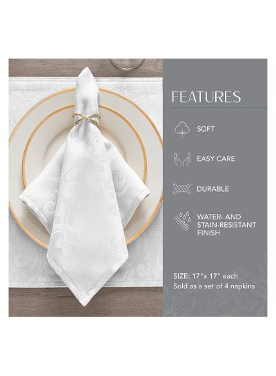 Buy Set of 4 White Elegance Damask Table Fabric Napkins Handkerchief Wedding 17 x 17 Inch in Saudi Arabia