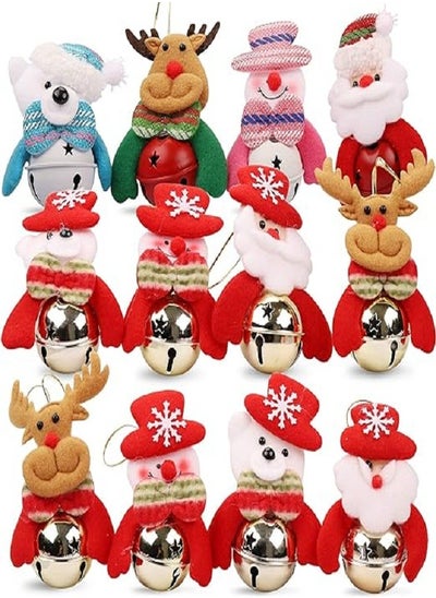 Buy Christmas Jingle Bells Ornament for Home, Christmas Tree, Door,12 PCS Hanging Pendant Decorations, Santa, Snowman, Reindeer, Bear in Egypt