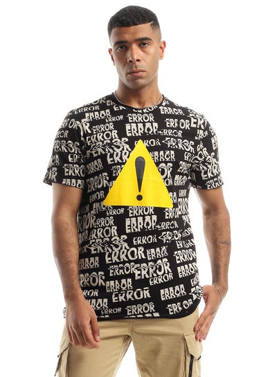 Buy Printed "Error" Cotton Regular Fit T-Shirt - Black & Beige in Egypt