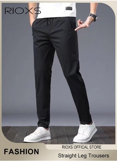 Buy Mens Sports Pants Drawstring Elastic Waist Casual Straight Leg Trousers Slim Fit Pants With Two Side Pockets in Saudi Arabia