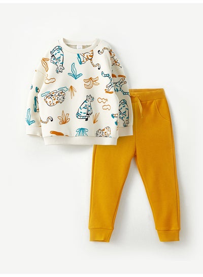 اشتري Crew Neck Long Sleeve Printed Baby Boy Sweatshirt and Sweatpants 2-Pack Set في مصر