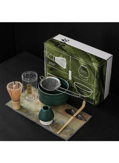 اشتري 7Pcs Matcha Whisk Set, Japanese Tea Set, Include Matcha Bowl, Matcha Bamboo Whisk, Scoop, Stainless Steel Tea Sifter, Whisk Holder, Matcha Whisk Set, Matcha Green Tea Making Kit (Dark Green) في السعودية