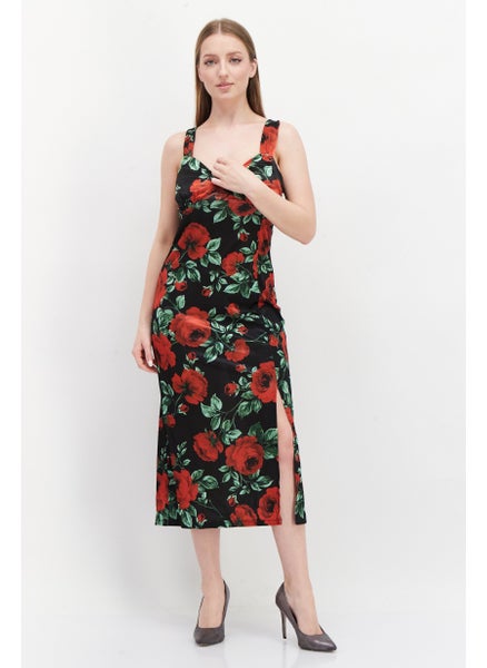 Buy Women Floral Print Midi Dress, Black Combo in Saudi Arabia