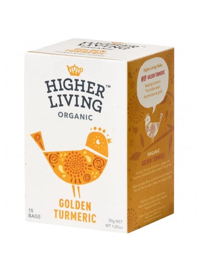 اشتري Higher Living Organic Golden Turmeric Tea | Soothing & Calming | Made with Natural Ingredients | Premium & Healthy Tea | Caffeine Free | 15 Teabags (Pack of 1) في الامارات