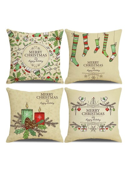 Buy 4Pcs christmas pillow case pillow cover cushion cover for home decor 45*45cm in UAE