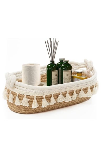 Buy Small Cotton Rope Woven Basket Toilet Paper Baskets for Organizing Decorative Basket for Boho Decor Small Storage Basket for Bedroom Nursery Livingroom - Beige in Saudi Arabia