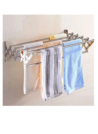 اشتري Wall Mounted Clothes Airer Laundry Drying Rack, Washing Line Space Saving Folding Adjustable Stainless Steel Towel Rail Bar Drying Racks 60cm في الامارات