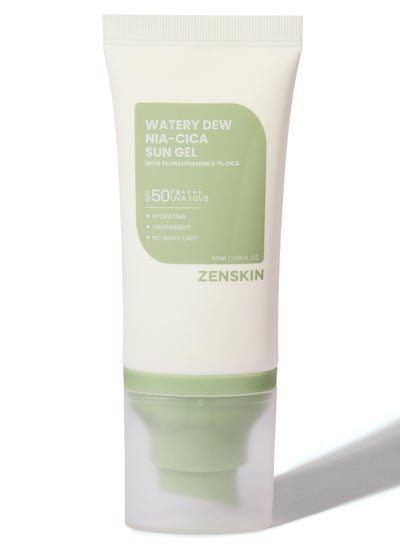 اشتري جل الشمس ZENSKIN Watery Dew Nia-Cica | واقي شمسي خفيف الوزن لا يحتوي على طلاء أبيض بعامل حماية من الشمس 50+ للبشرة الحساسة والمعرضة لحب الشباب مع النياسيناميد والسينتيلا، 50 مل في الامارات