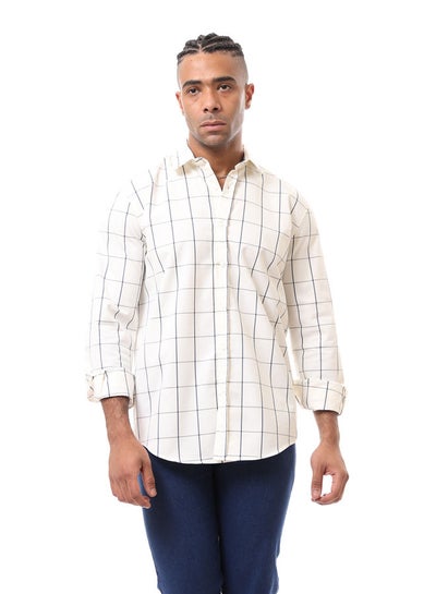 Buy Buttoned White & Navy Blue Plaids Shirt in Egypt