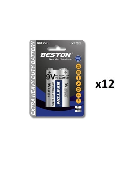 Buy Beston 9V Extra Heavy Duty Battery -  Box of 12 Cards (12 Batteries) in UAE