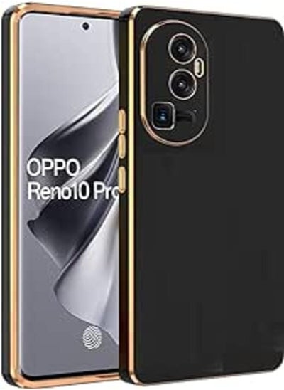 Buy (Reno 10 Pro Plus 5G) Gold Plated TPU Silicone Soft Case Shockproof Anti-Scratch Soft Cover for Oppo Reno 10 Pro Plus 5G (Black) in Egypt