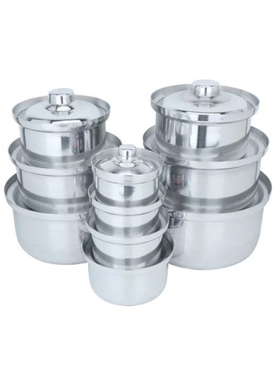 Buy Shiny aluminum cooking pots set, 12-30 cm, 10 pieces in Saudi Arabia