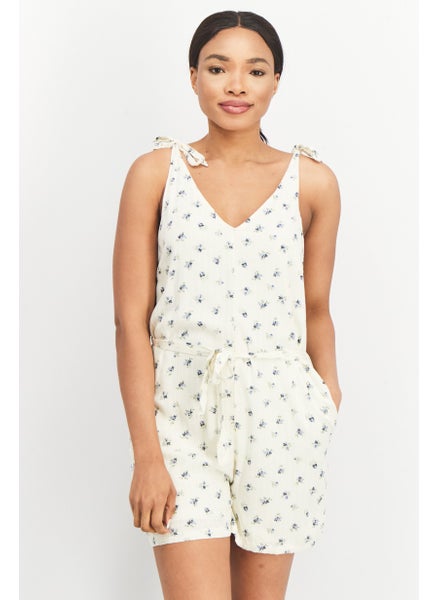 Buy Women Floral Printed Sleeveless Playsuit, Ivory/Blue in UAE