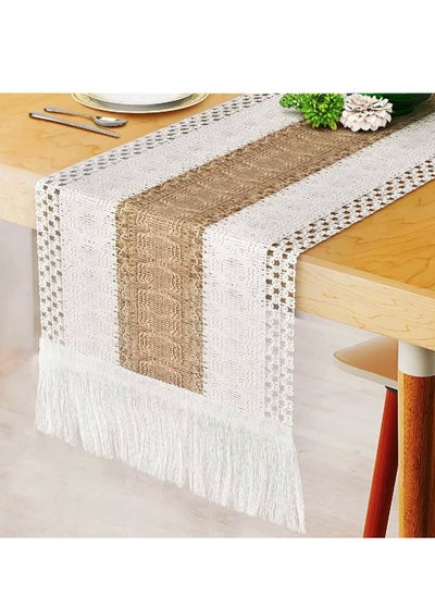 Buy Macrame Table Runner Burlap Table Runners Farmhouse Style Boho Table Runners with Tassels, Rustic Splicing Cotton Table Runner for Wedding Home and Dining Table Decor in UAE