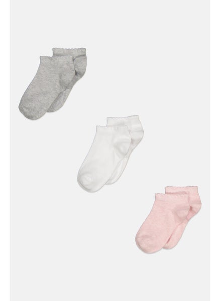 Buy Kids Girl 3 Pairs Basic Ankle Socks, Pink Combo in UAE