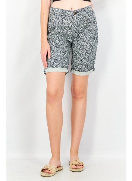 Buy Women Relaxed Fit All Over Print Basic Short, Navy Combo in UAE