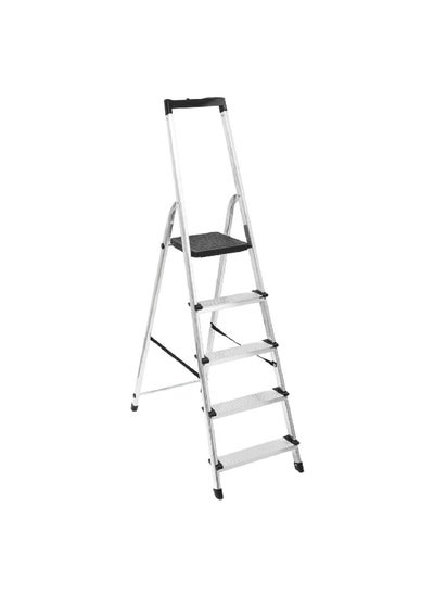 Buy Foldable Aluminum 5-Step Ladder White and Black 46.3 x 161 x 96 cm 164620 in Saudi Arabia