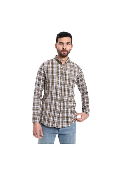 Buy Plaid Pattern Long Sleeves Cotton Shirt - Beige, Grey & Black in Egypt