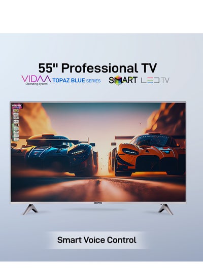 Buy Geepas 55- Inch VIDAA 4K Ultra HD Smart TV Frameless Design and Matte Silver Finish Pre Installed Apps Bluetooth Connectivity and Screen Sharing Dolby Digital in UAE