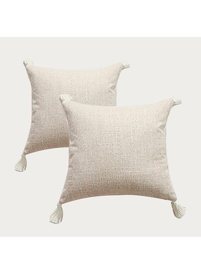 اشتري Linen Throw Pillow Covers Decorative Square Pillowcases Cushion Covers for Home Decor Sofa Bedroom Car 45 x 45CM (White) في الامارات