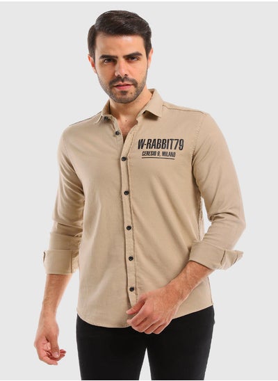 Buy Cuff Long Sleeves Printed Dark Beige Shirt in Egypt