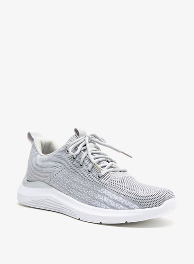 Buy Textured Running Shoes with Lace-Up Closure Grey in UAE