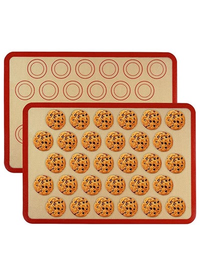 Buy Silicone Baking Mat, 2 Pieces Reusable Food Grade Silicone Sheets, Non-Stick Macaron Baking Supplies, Easy to Clean, Silicone Baking Non-Slip Mat for Bread Making Pastry Cake Cream Pizza (Red) in Saudi Arabia