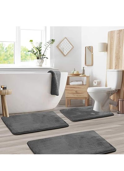 Buy 3 Pack Bathroom Rug Sets Extra Thick Memory Foam Bath Mat Non Slip Super Absorbent Soft Bathroom Mats Machine Washable Bathroom Floor Mats Sets for Sink Tub Shower and Toilet Grey in UAE