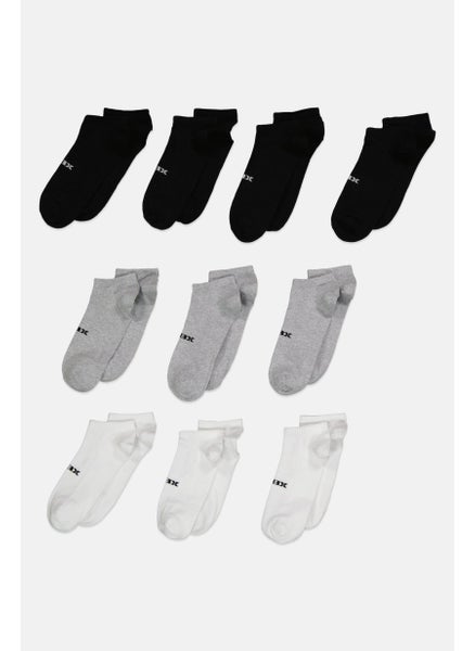 Buy Men 10 Pairs Brand Logo Ankle Socks, Black/Grey/White in Saudi Arabia