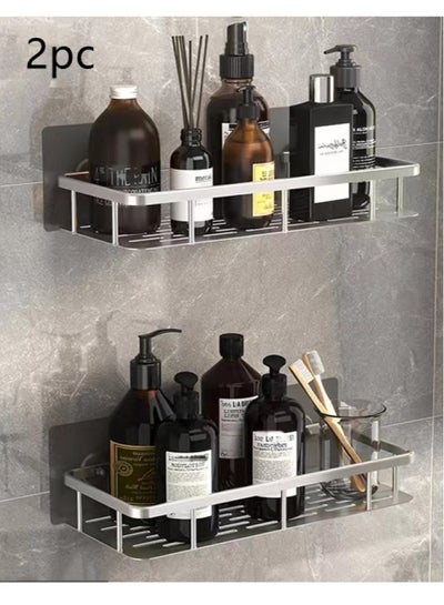 Buy 2-Piece Bathroom Shelf Shower Shampoo Soap Organizer Wall Mounts Storage Rack Silver 30x13x5 Centimeter in UAE