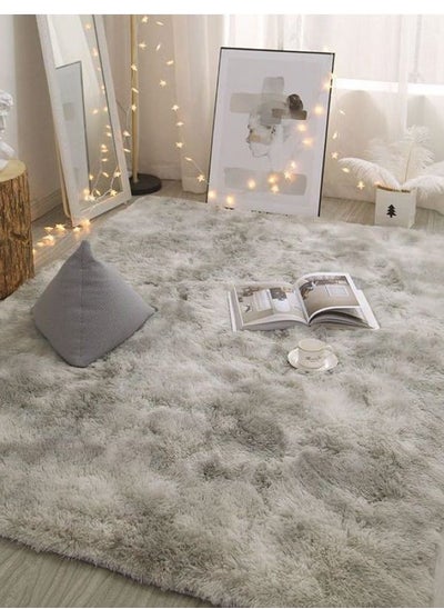 Buy COMFY SOFT & FLUFFY ANTI SKID LIVING/BEDROOM LIGHT GREY TIE AND DIE CARPET 160 X 210 CM in UAE