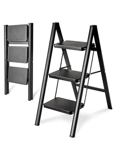 Buy Step Ladder 3 Step Folding, Sturdy 150kg Small Step Stool for Adults, Safer Full Steel Multi-use Kitchen Ladder for Home, Closet Step Stool Ladder with Anti-Slip Wide Pedals, Black in UAE