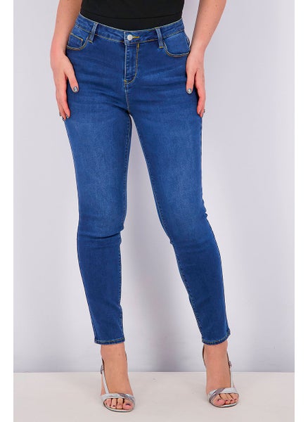 اشتري Women Slim Fit Washed Skinny Jeans, Blue Denim في الامارات