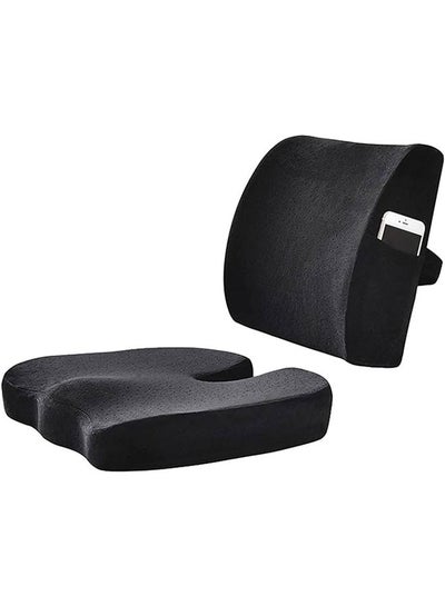 Buy Memory Foam Cushion Seat, Cushion & Lumbar Support Pillow with Adjustable Straps for Lower Back, Tailbone, Sciatica, Hip Pain Relief, Apply to Office Chair, Car, Wheelchair (Black) in Saudi Arabia