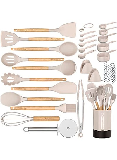 Umite Chef Kitchen Cooking Utensils Set, 33 pcs Non-Stick Utensils Spatula  Set with Holder, Black Wooden Handle Silicone Kitchen Gadgets