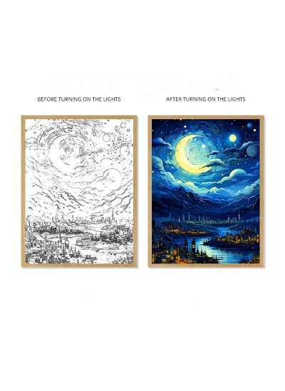 اشتري Van Gogh Lighting Painting Decoration 3 Colors LED Light Painting Wall Decoration Art Of Light And Shadow Photo Frames LED Luminous Photo Frame Family Bedroom Living Room Night Lights في السعودية