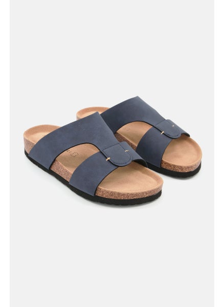 Buy Men Slip On Leather Cork Sandals, Navy Blue in UAE