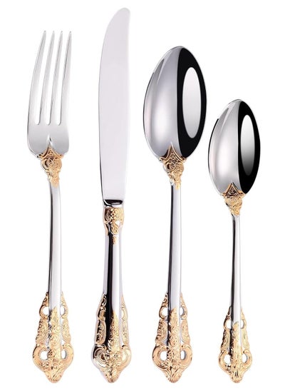 Buy Gorgeous Cutlery Set Part Gold Knife Fork Spoon Stainless Steel Flatware Silverware Set 24 Pieces Tableware Service for 6 Packed in a Gift Box Dishwasher Safe Antipasto Cappuccino Gift Set in Saudi Arabia