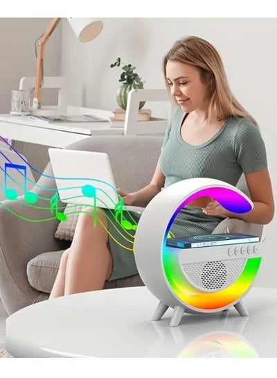 Buy LED Wireless Charger Atmosphere Lamp With Bluetooth Speaker And FM Radio Light Up Wireless Speaker Intelligent LED Table Lamp Color Changing Bedside Table Light For Home And Bedroom Decor in UAE
