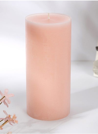 اشتري Hue Rose Garden Pillar Candle, Pink - 6.8x15cm في الامارات