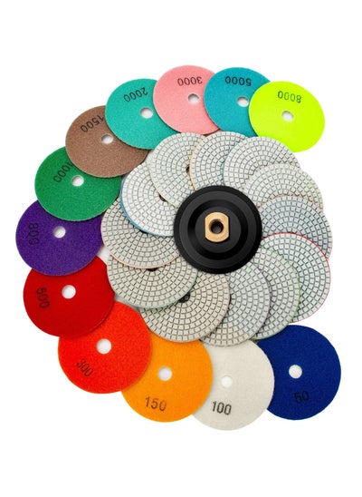 اشتري 4 Inch Diamond Polishing Pads with 5/8’’-11 Backer Pad - 13 Packs   Wet/Dry Polish Pad Kit for Drill Grinder Polisher - 50-8000 Grit Pads for Granite Marble Concrete Stone Countertop Quartz Polishing في السعودية