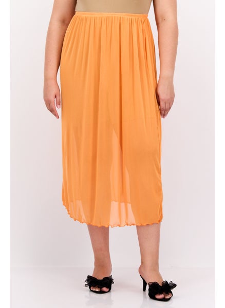 اشتري Women Plus Size Solid Midi Skirt, Orange في الامارات