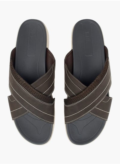 اشتري Men Stitch Detail Slip-On Cross-Strap Sandals في السعودية