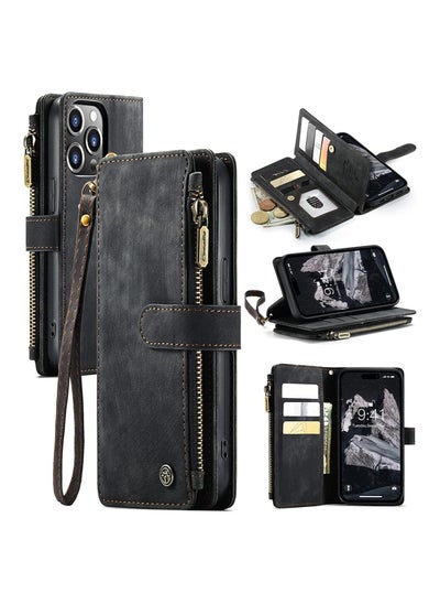 Buy CaseMe iPhone 14 Pro Max Wallet Case iPhone 14 Pro Max Case with Card Holder iPhone 14 Pro Max Leather Case for Women Men Premium iPhone 14 Pro Max Case with Magnetic Kickstand Strap Zipper (Black) in UAE