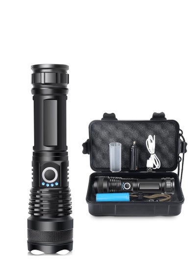 Buy Rechargeable LED Flashlight, Super Bright Tactical Flashlight, 10000 High Lumen Flashlight, 5 Modes Zoomable Flashlight, Waterproof Flashlight, for Camping, Outdoor Activities and Emergencies in Saudi Arabia