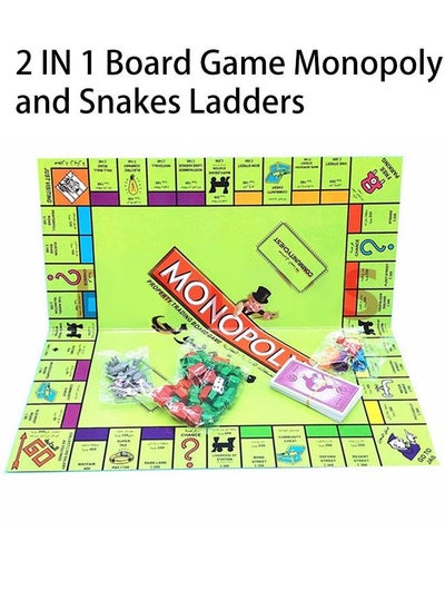 Buy 2 IN 1 Board Game Monopoly and Snakes Ladders, Arabic Board Game Card Chessboard with Dice, Classic Awen Monopoly Game Chess for Families and Kids Ages 8 and Up in Saudi Arabia