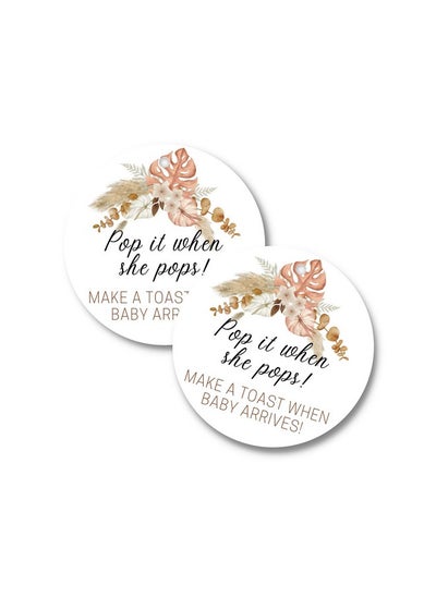 Buy Pop It When She Pops Champagne Tag ; 30 Pack ; 2.5" Inch Circle Tag With Precut Hole ; Baby Shower Party Favor Tag ; Boho Flower Design For Baby Shower Party Favor in UAE