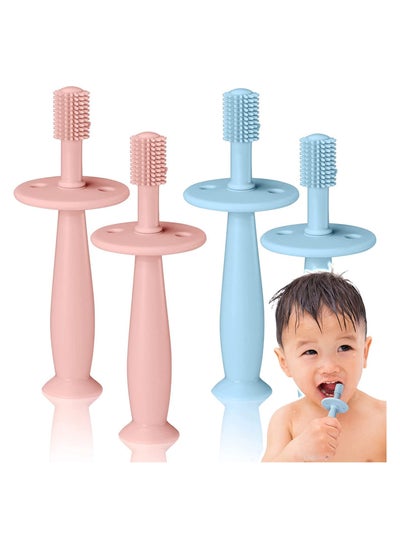 Buy Baby Toothbrush 0-6 Years Toddler Toothbrush, Baby Toothbrushes with Safety Shields, Extra Soft Bristles for Babies Gums 4 PCS (Pink and Blue) in UAE