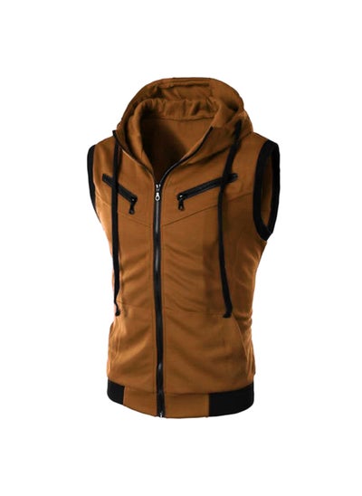 Buy Summer Sleeveless Hooded Mens Vest M-5XL Coffee in UAE