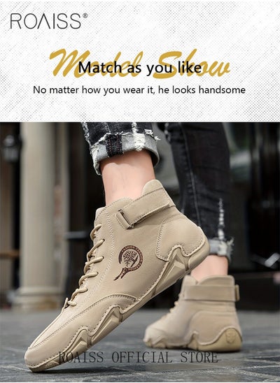 Buy Men’s Soft Leather Ankle Casual Loafers Lace-Up Anti Slip Walking Shoes Men's Tooling Style Martin Boots Men Casual Mid Top Leather Boots  Men's Boots Ankle Lace Up Casual Boots in UAE